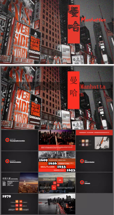 美国曼哈顿街景杂志范画册PPT模板