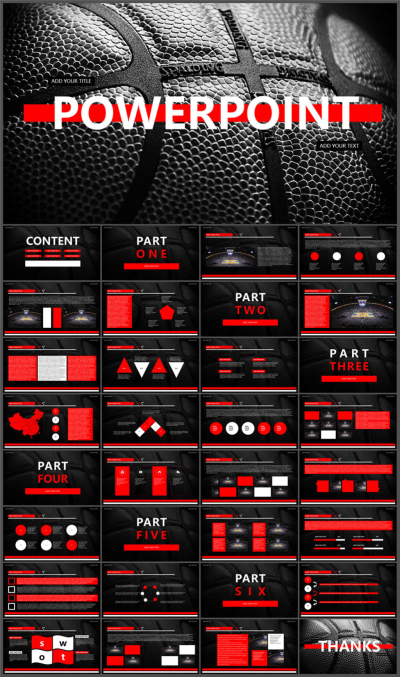 红黑大气NBA篮球主题汇报PPT模板