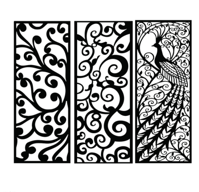 激光雕刻图案，孔雀羽毛卷曲纹样图案