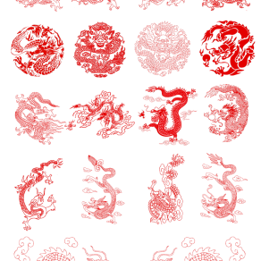 玉石雕刻图案大全，矢量中国龙轮廓图案