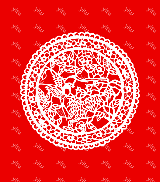 民间剪纸图案大全，雌鸟投食中国剪纸