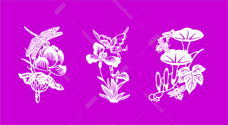 中国剪纸图案大全 ，花与昆虫剪纸图案