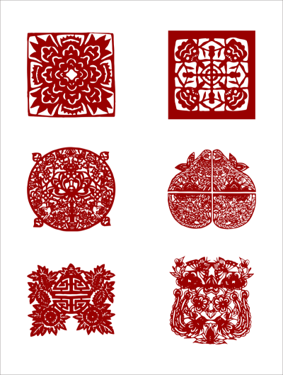 中国剪纸图案大全，6款花朵剪纸图案