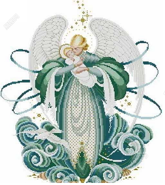 十字绣图案，欧式天使母女十字绣图案.png