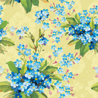 花卉装饰图案，蓝色手绘小花纹样