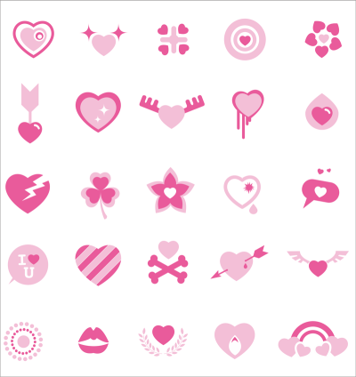 粉红心形装饰图案，爱心装饰图标样式