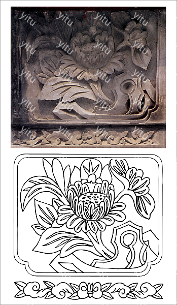 北京东四六条胡同名居牡丹砖雕雕刻图案 