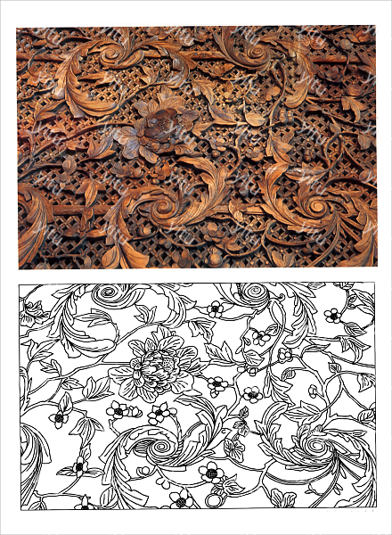 北京故宫卷草纹西部雕刻图案 