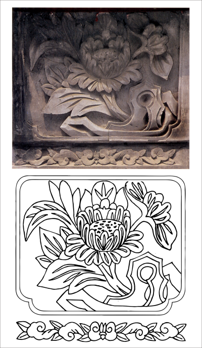 北京东四六条胡同名居牡丹砖雕雕刻图案