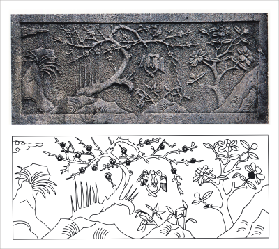 安徽黄山栏板石雕红梅雕刻图案