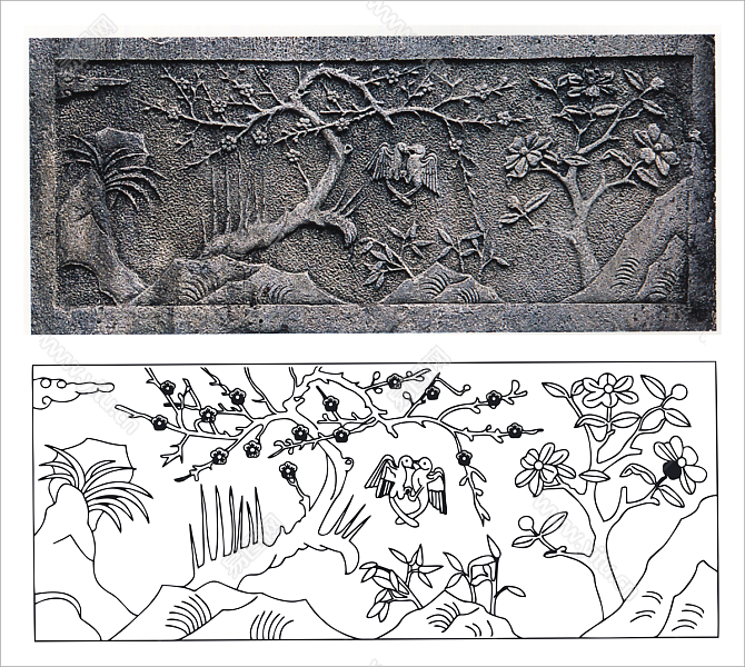 安徽黄山栏板石雕红梅雕刻图案