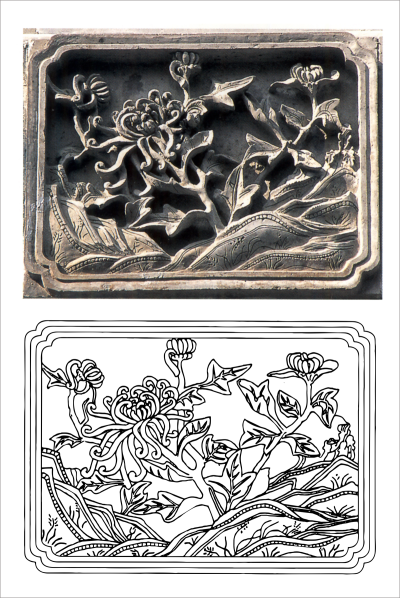 江苏卢氏砖雕菊纹方框雕刻图案