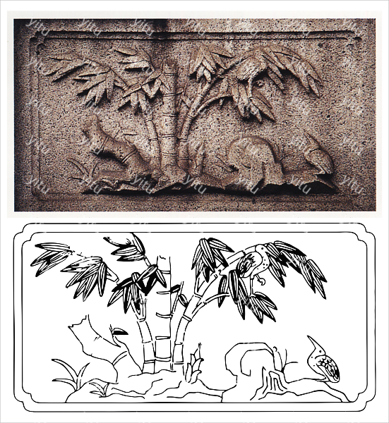 广州陈家祠堂石栏杆上竹浮雕雕刻图案
