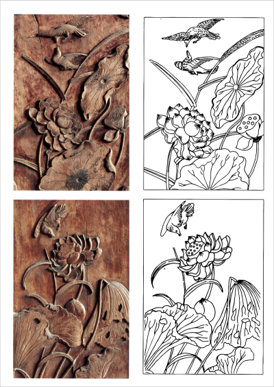 安徽木雕荷莲动物雕刻图案