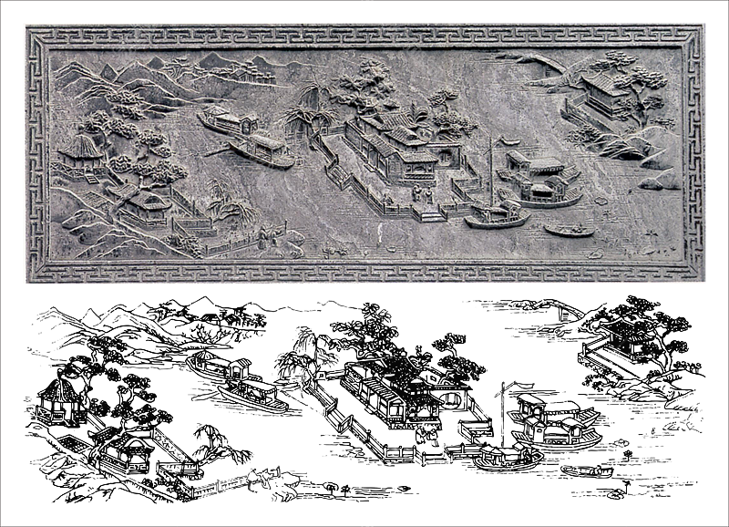 安徽栏板石雕“西湖十景”雕刻图案