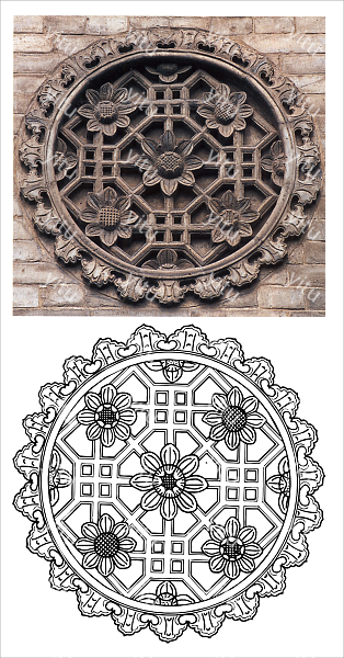 陕西葵花纹装饰性花窗雕刻图案 