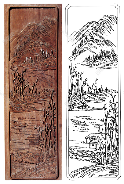 安徽群板木雕山水雕刻图案 