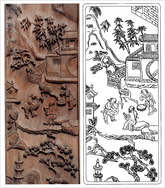 安徽群板木雕“王羲之爱鹅”雕刻图案