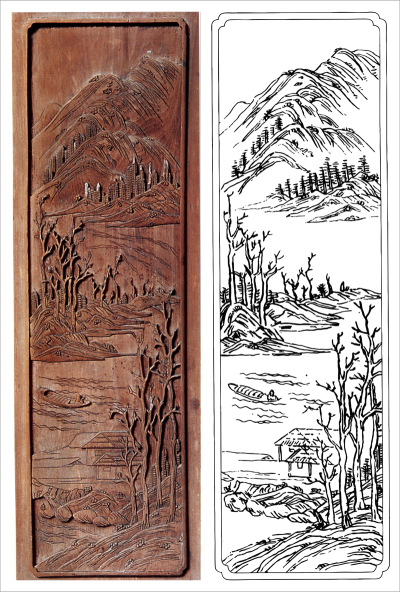安徽群板木雕山水雕刻图案