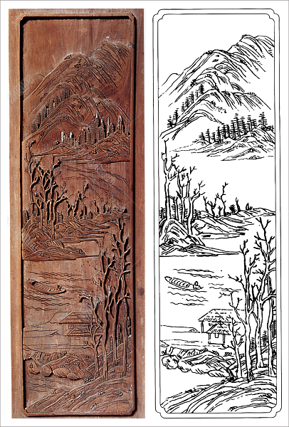 安徽群板木雕山水雕刻图案