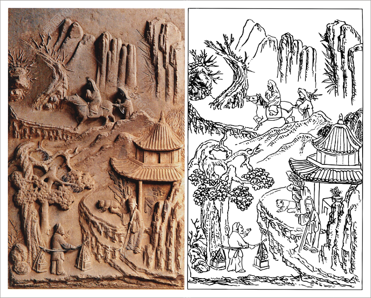 山西灵石砖雕“四爱图”雕刻图案