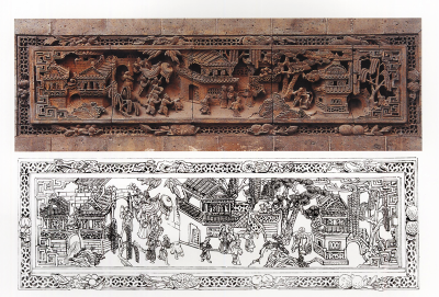 安徽砖雕“亭台楼阁图”雕刻图案