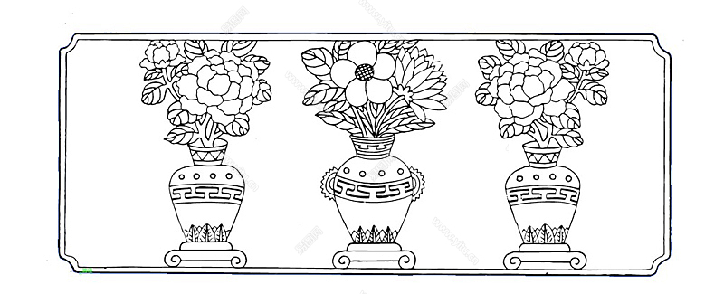 三款牡丹花瓶雕刻图样雕刻图案