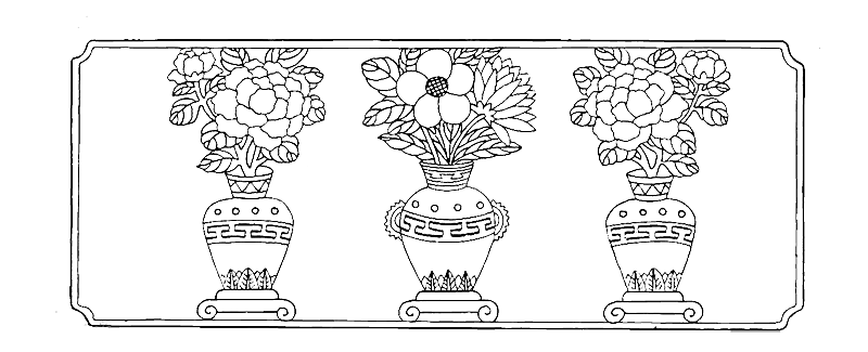 三款牡丹花瓶雕刻图样雕刻图案