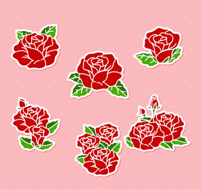 6款手绘玫瑰花壁纸贴纸装饰图案
