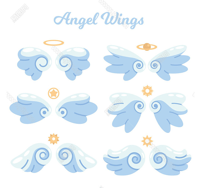 6款可爱的天使翅膀装饰图案