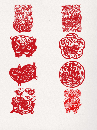 中国传统剪纸猪元素剪纸图案