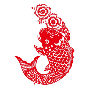 锦鲤花与鱼传统雕刻图案