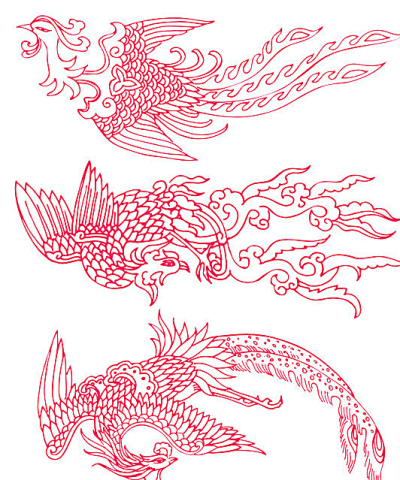 中国古典凤凰龙凤剪纸图案