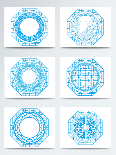蓝色中国风传统花纹剪纸图案