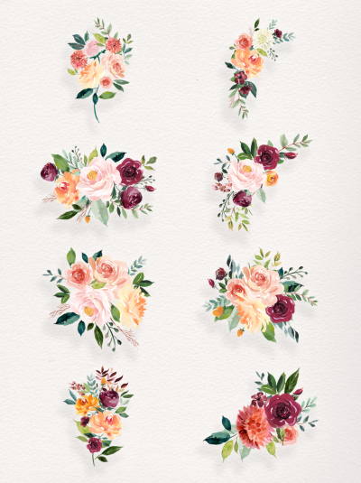 8款手绘花朵装饰图案