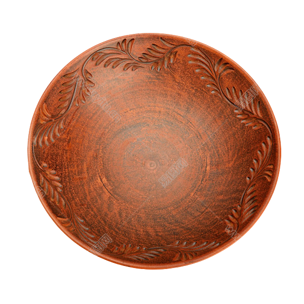 棕色容器雕刻图案的木制碗实物.png