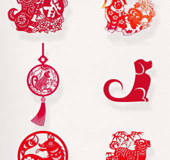春节红色狗素材剪纸图案