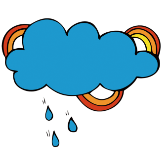 蓝色云朵下雨点彩虹装饰图案