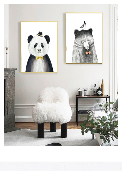 简约客厅挂画创意装饰画，黑白熊猫白熊卡通手绘装饰画