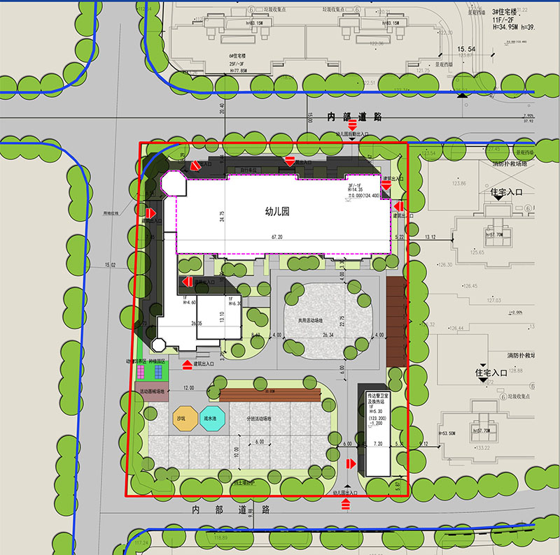 幼儿园建筑鸟瞰效果图,室外建筑效果图制作