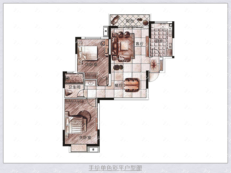 手绘单色户型图设计