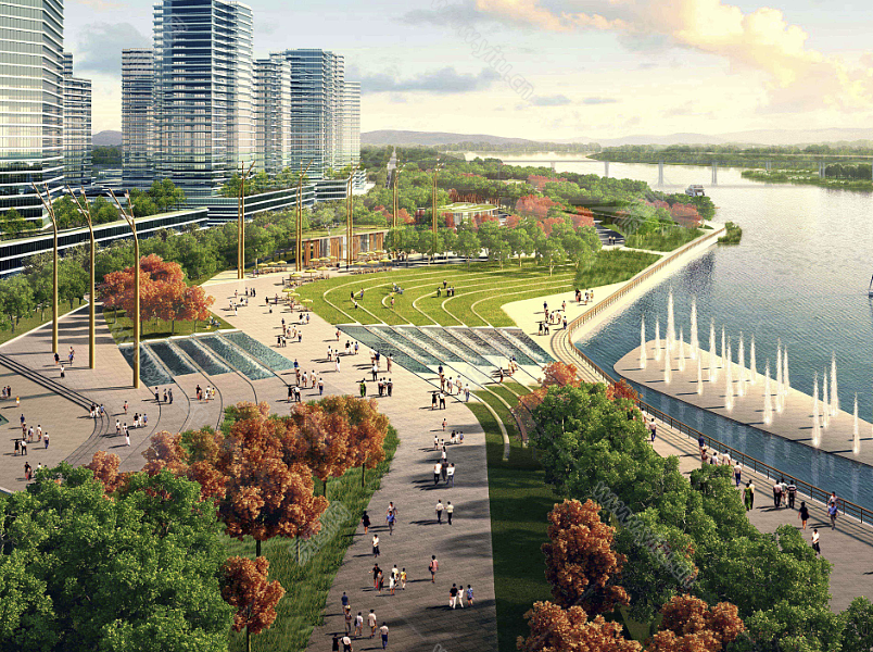 城中滨水公园景观规划设计案例模型id1008