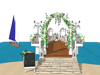 现代户外海滨婚礼草图大师模型，婚礼su模型下载