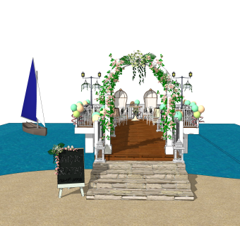 现代户外海滨婚礼草图大师模型，婚礼su模型下载