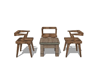 现代实木休闲桌免费su模型，休闲桌skp模型下载