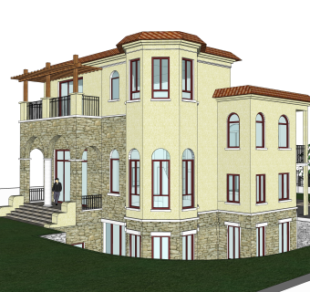 欧式独栋别墅草图大师模型，sketchup别墅su模型下载