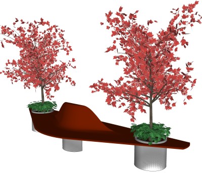 创意三角座椅sketchup模型，景观小品植物skp文件下载