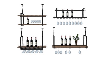 现代金属酒架组合su模型，酒架草图大师模型下载