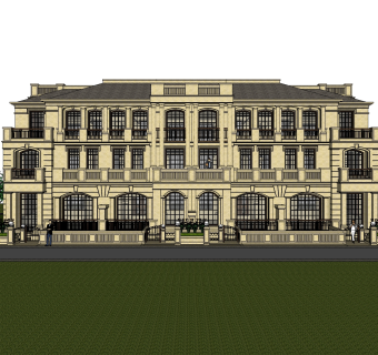 欧式联排别墅草图大师，别墅sketchup模型下载