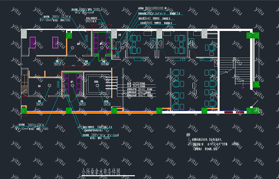 酒店会所桑拿房水电条件设计图电气cad施工图纸下载